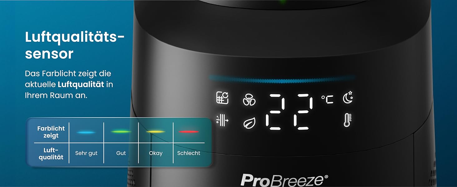 Вентилятор Pro Breeze OmniAir з очищувачем повітря 105 см, 10 швидкостей, HEPA 13, LED дисплей, пульт ДУ, 5 режимів, тиха робота, чорний