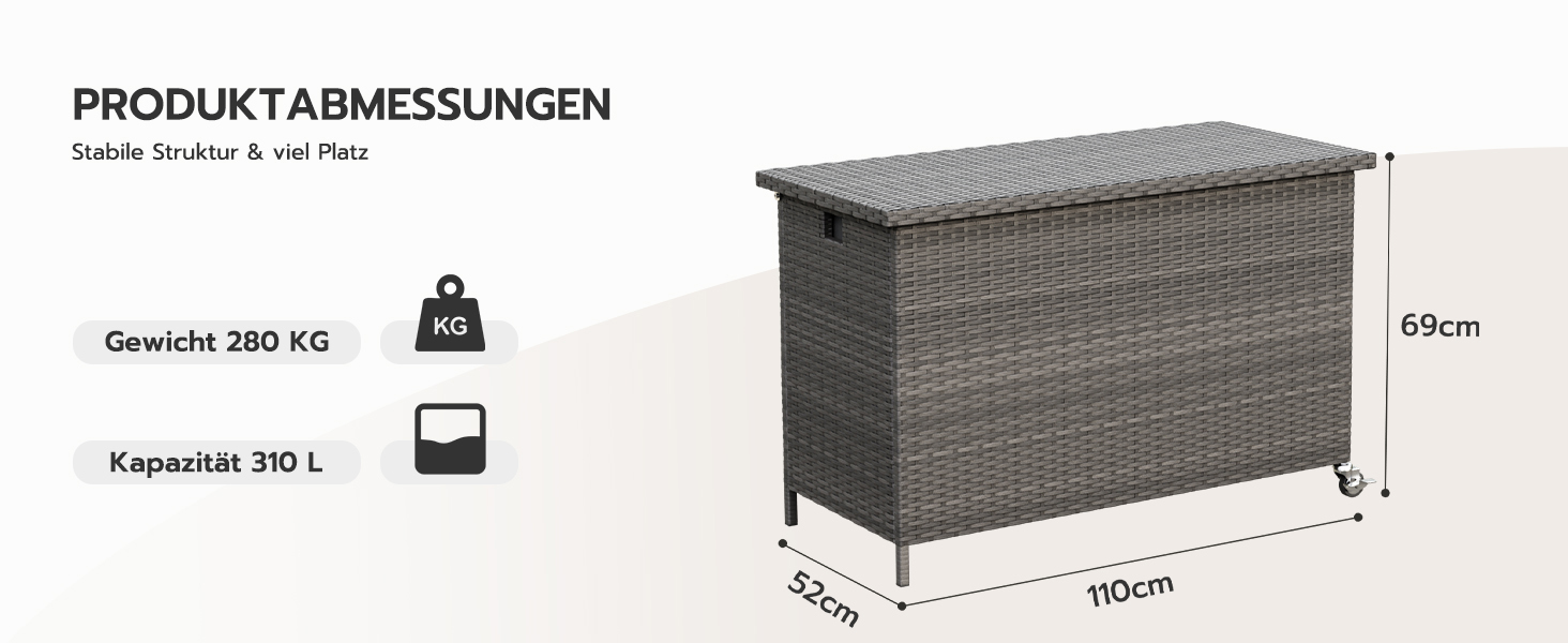 Водонепроникний садовий ящик Amopatio Gartenbox 480л з поліротангу, металевий ящик для подушок на колесах з газліфтом для саду та балкону, сірий