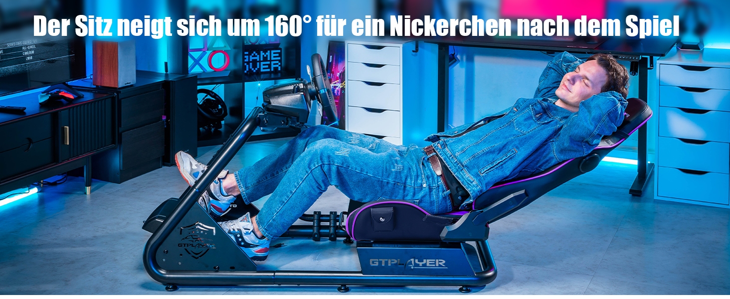 GTPLAYER Симулятор кокпіт для гонок, стійка для керма та педалей з динаміками (Ліловий)