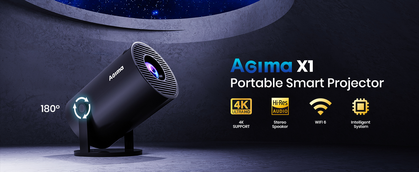 Портативний проєктор Mini Beamer: 1080P, 4K, Android, iOS, WiFi, Bluetooth, 180°