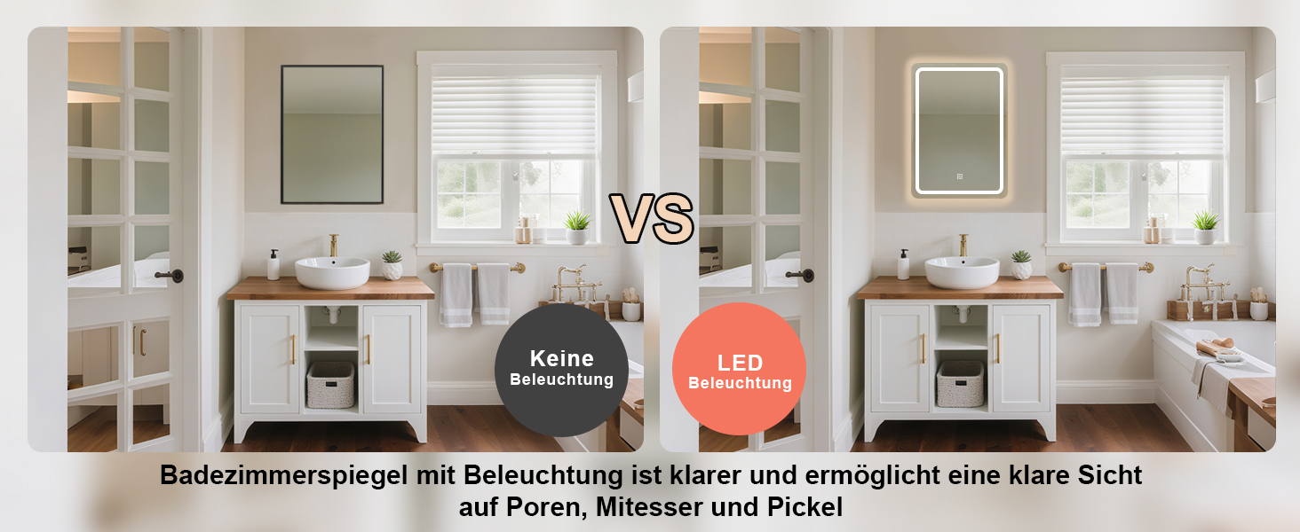 Дзеркало для ванної кімнати MYGIIVOVO з підсвічуванням LED, сенсорне керування, 3 кольори, 60x45 см