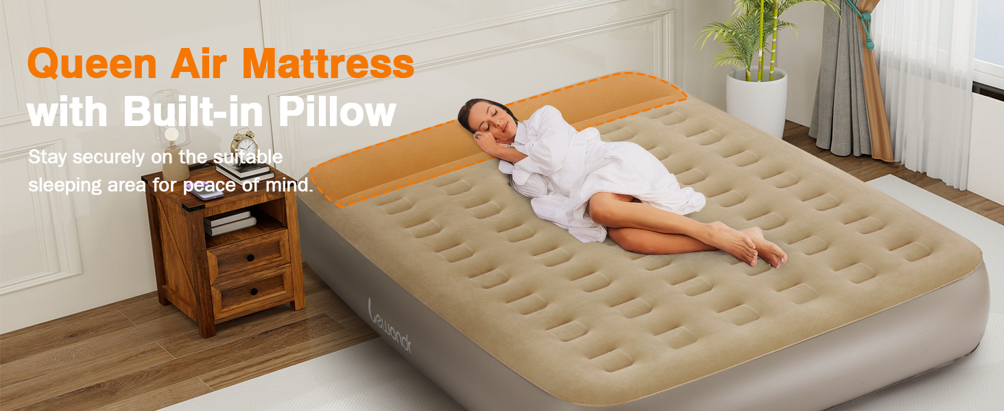 Надувне ліжко Lewondr на 2 особи з вбудованим насосом, 203x152x33 см. З подушкою, самонадувне, для кемпінгу, дому, гостей, подорожей (250 кг MAX), кольору хакі