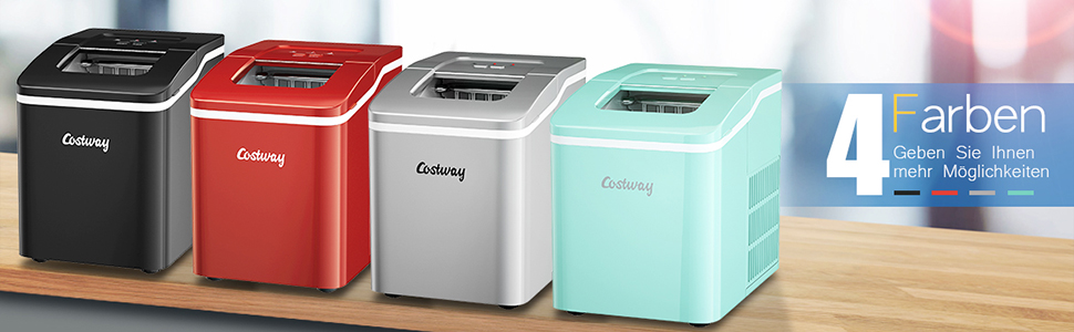 Льодогенератор COSTWAY Ice Cube Machine 12 кг/24 год, включаючи ложку для кубиків льоду, резервуар 1,6 л, 120 Вт, чорний