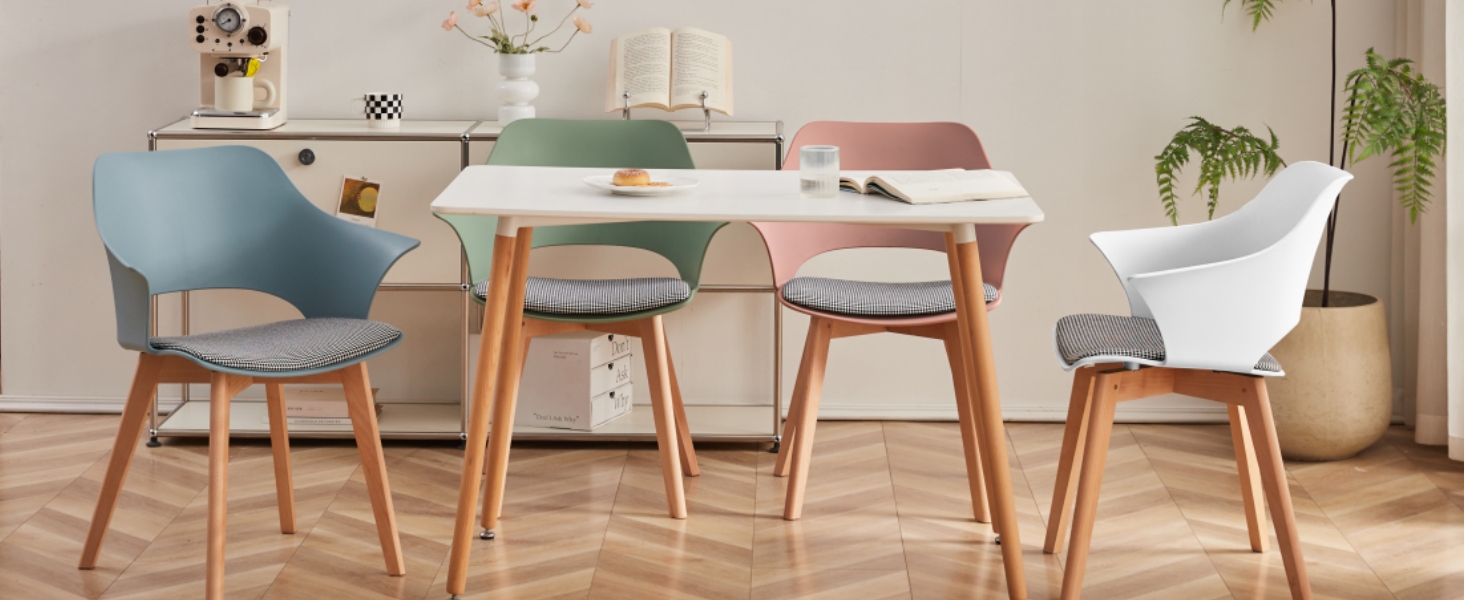 4-Piece GrandCA HOME кухонні стільці Nordischen стилю з масивними дерев'яними ніжками, оббиті стільці для спальні, вітальні, кухні, зелений