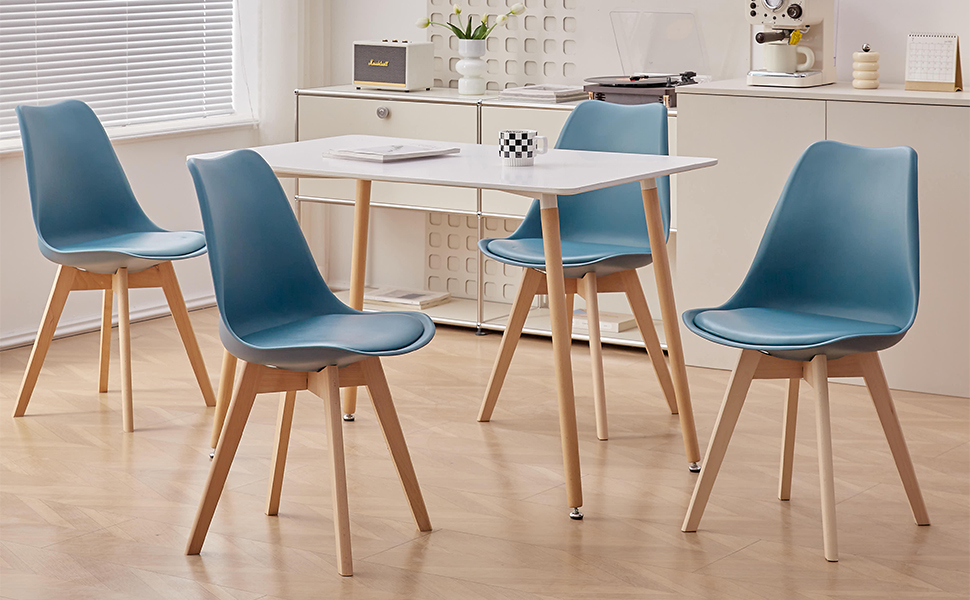 Обідні стільці скандинавського стилю, ретро-дизайн, м'які, для кухні/офісу, з масивних букових ніжок (набір 6 шт., темно-синій)