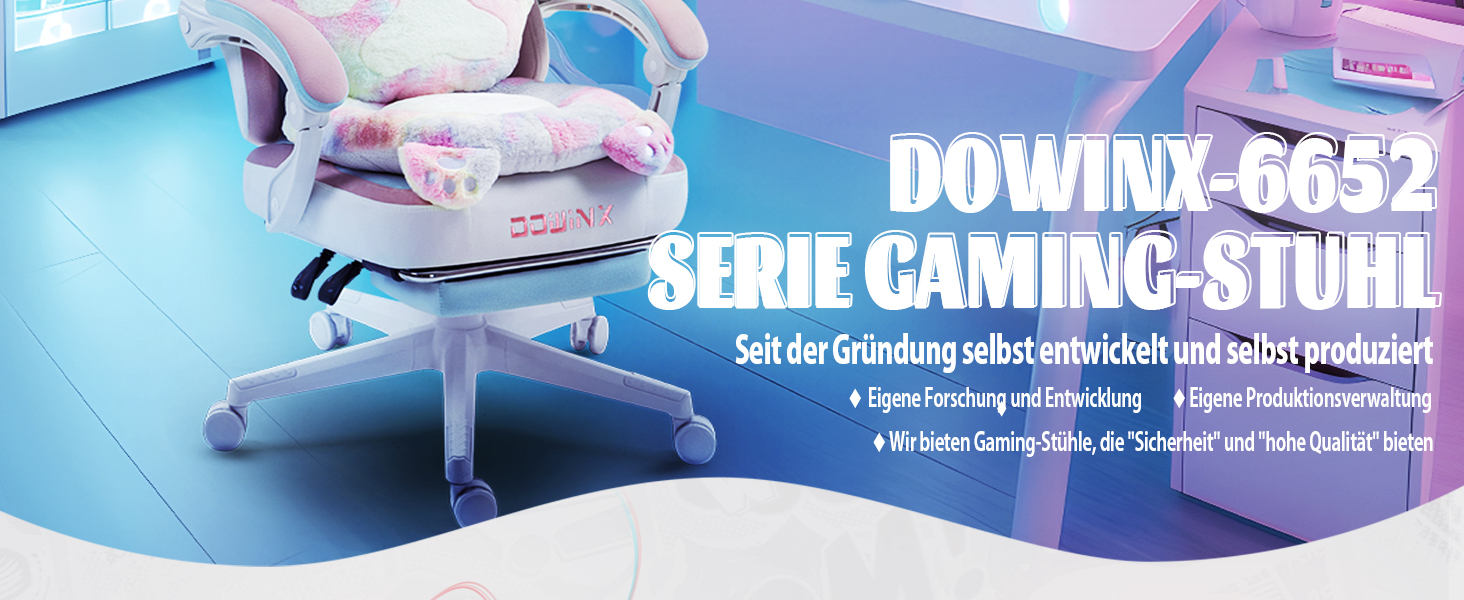 Ігровий крісло Dowinx з підніжкою, ергономічний геймерський крісло для ПК, комфортний крісло для геймерів, рожево-білий