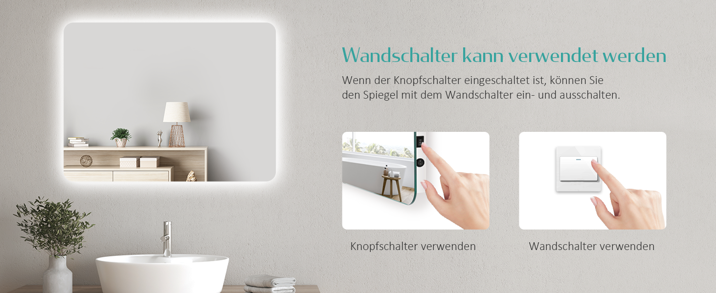 Дзеркало для ванної кімнати EMKE з підсвічуванням 40x60 см, антизапар, 2 кольори світла (тепле/холодне), вимикач-рейка, IP44, енергозберігаюче, захищене від вибуху