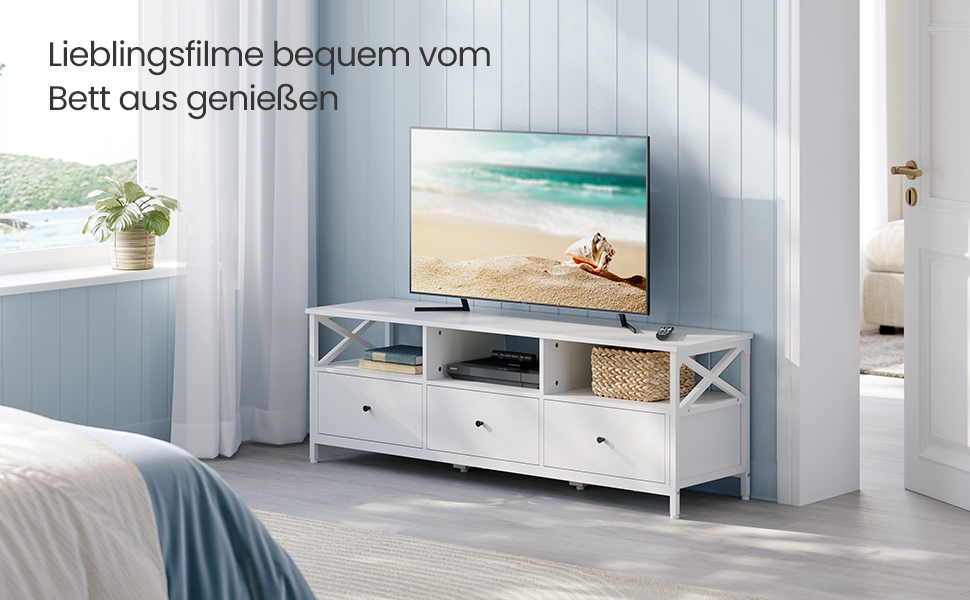 Тумба під телевізор VASAGLE, 120 см, з 2 шухлядами та відкритими полицями, для телевізора до 55 дюймів, сталевий каркас, вінтажний колір, LTV300B01