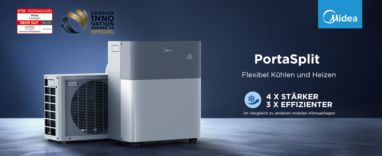Мобільний кондиціонер Midea PortaSplit-E 12000 BTU (3.5 кВт), охолодження A++/обігрів A+, персиковий, до 42 м² - тихий режим 39 дБ