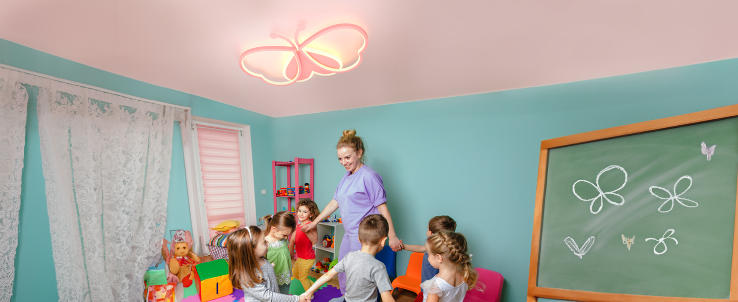 Дитячий стельовий світильник LUOLONG Butterfly Dimmable Acrylic, рожевий, 82см, кімната для дівчаток