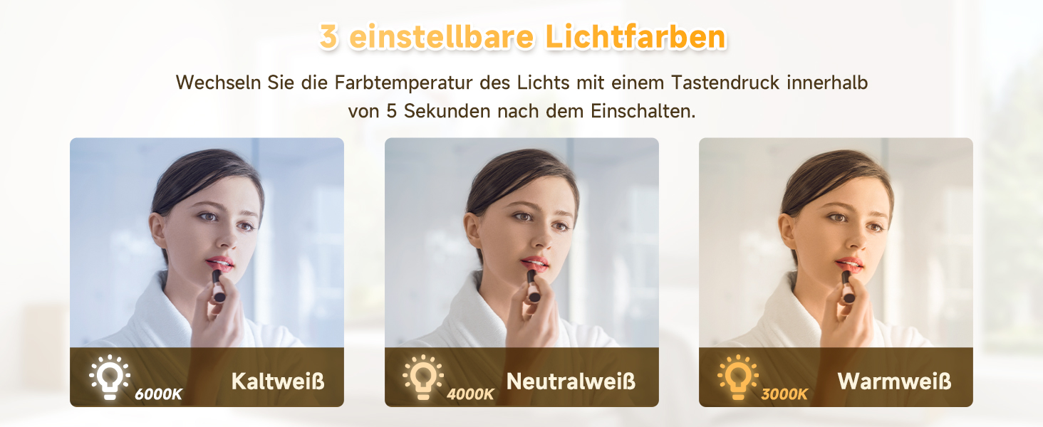 Дзеркало для ванної кімнати SONNI LED з підсвічуванням 50x70 см, сенсорне керування, 3 кольори світла, проти запотівання, функція пам'яті, білий