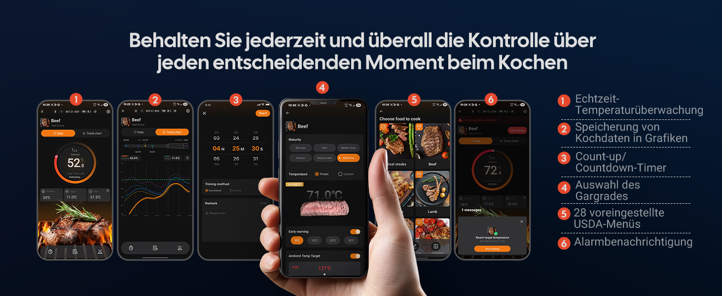 Термометр для м'яса INKBIRD INT-31-BW: бездротовий, Wi-Fi, Bluetooth, для приготування на грилі, в духовці, мангалі, фритюрниці