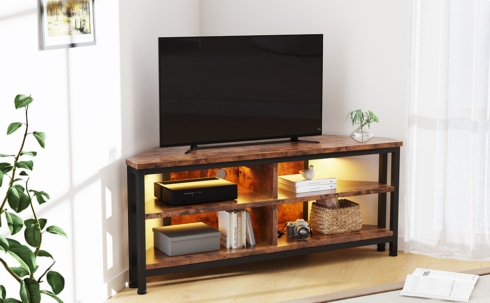 Тумба під телевізор Dripex з LED-підсвіткою, кутовий ТВ-шафка, колір коричневий, 106x45.5x36 см