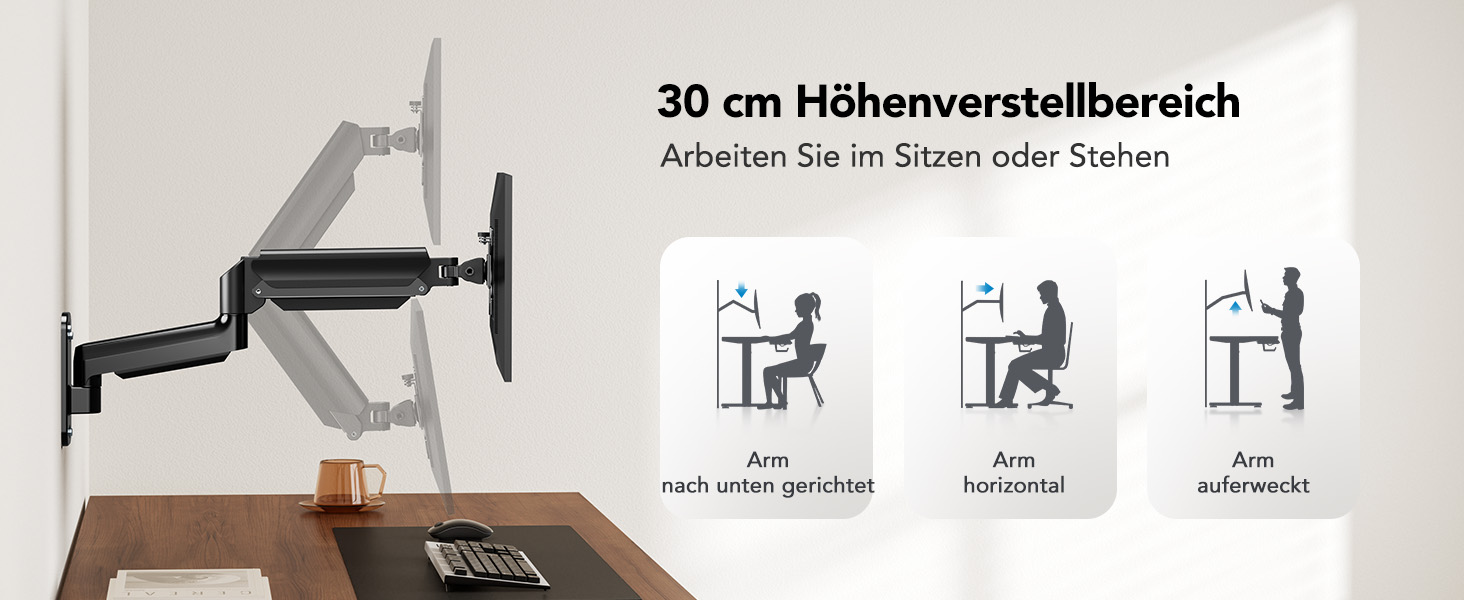 Кріплення для монітора HUANUO, 17-35 дюймів, LED/LCD/TV, VESA 75/100/200mm, регульоване, поворотне, з газовою пружиною