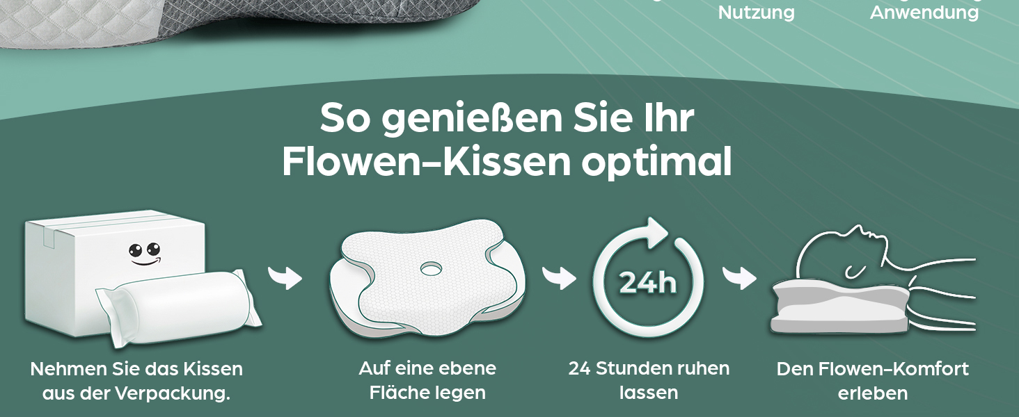 Ортопедична подушка Flowen з Memory Foam для підтримки шиї. Зручна для сну, допомагає при болях у шиї та запобігає хропінню. Матеріал: Memory Foam, поліестер.