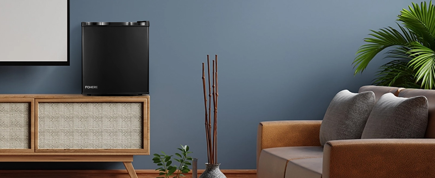 Міні-холодильник E 46L з морозильною камерою, енергоощадний, регулювання температури, рівень шуму 42 дБ, чорний — для офісу, кухні та спальні