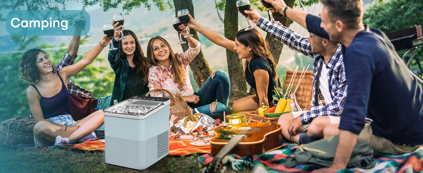 Льодогенератор Fohere портативний самоочисний 14 кг/24год, 2 розміри льоду, блакитний для дому, бару, офісу, кемпінгу зі шкребком та кошиком