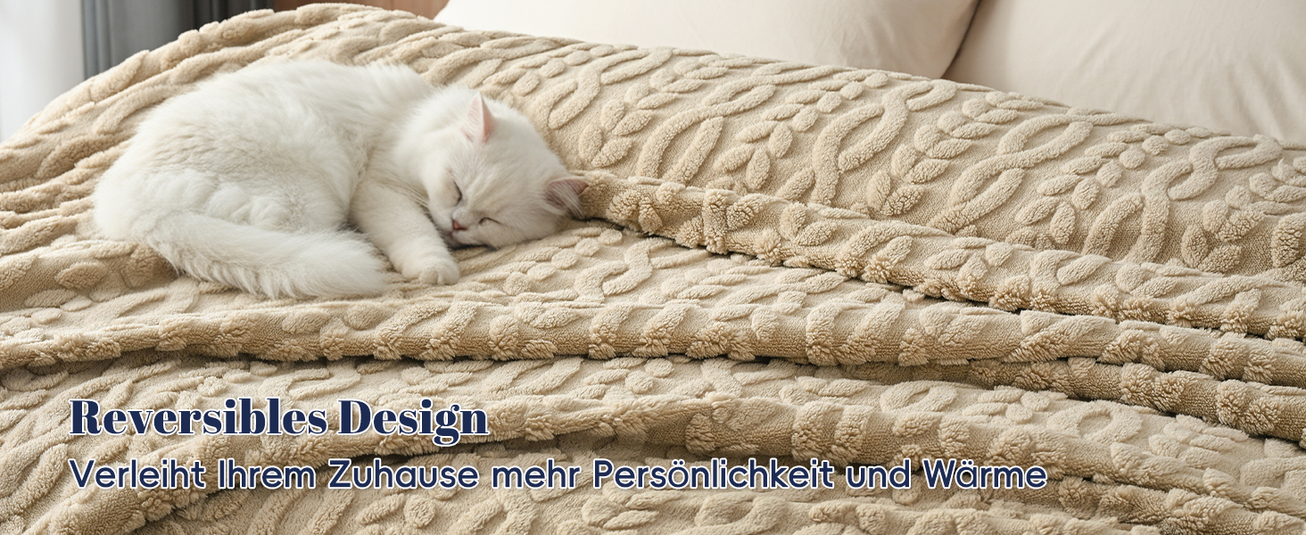 Плед Sherpa Fleecedecke: теплий та м'який плед 152x203 см, сертифікат Oeko-TEX®, з туфтованого жакарду, кремового кольору