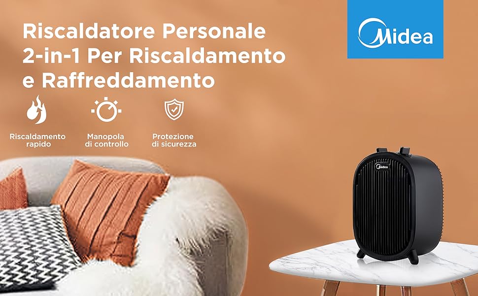 Обігрівач керамічний Midea NF20-20ABE 2000W, для дому, портативний, чорний