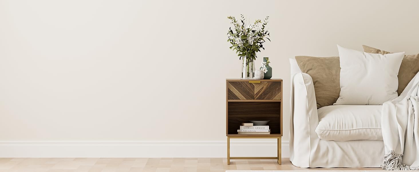 Приліжкова тумбочка з відкритим відділенням, журнальний столик для вітальні та спальні (горіх, 40 x 30 x 60 см)