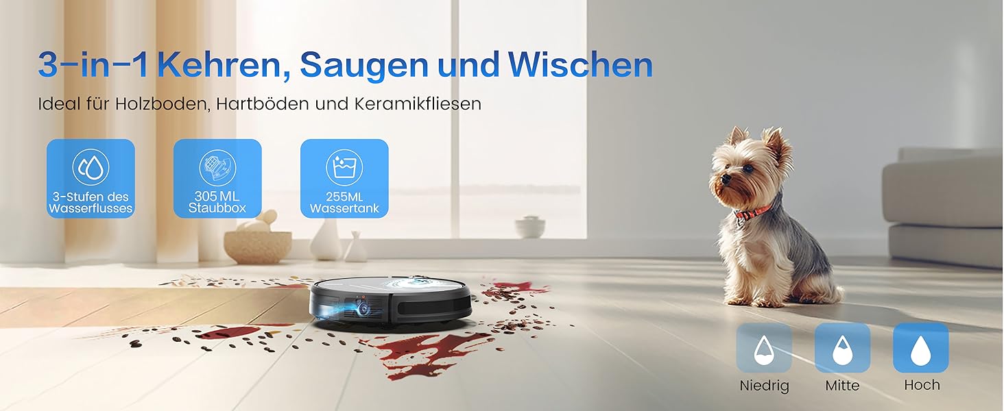 Робот-пилосос AIRROBO P30 з функцією миття підлоги, 3000Pa, 3-в-1, для тварин, килимів, твердих підлог, з пультом керування, 120 хв роботи, чорно-синій