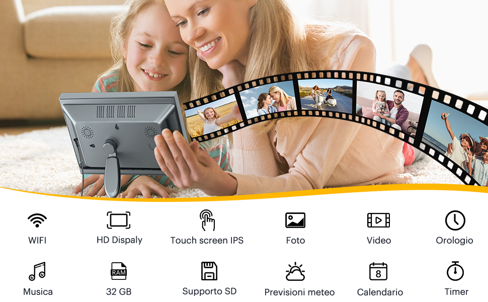 Цифровий фоторамка Kodak 10 дюймів з Wi-Fi, акумулятором 4000mAh та 32GB пам'яті, IPS HD сенсорний екран, авто-поворот, для перегляду фото та відео (10 дюймів, сірий)