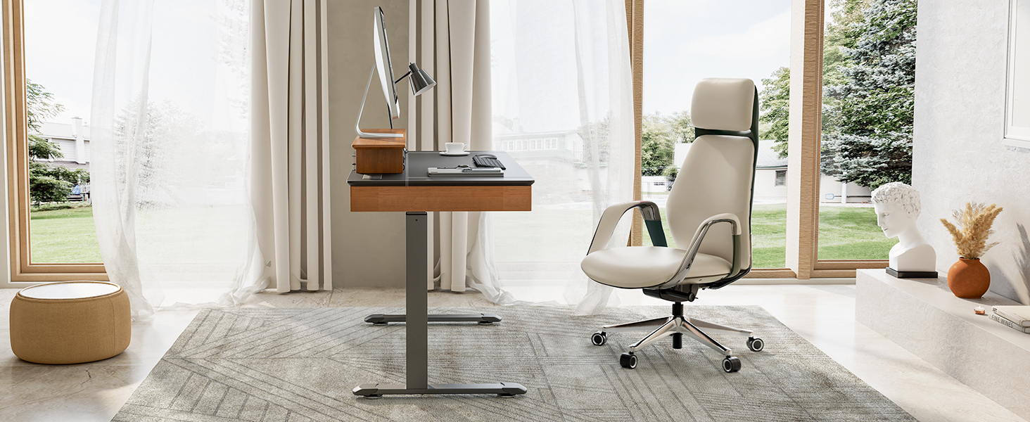 Ергономічне крісло EUREKA для офісу та дому: шкіряне, регульоване, для роботи, бізнес-крісло, дихаюче, комфортне, для керівника, білий колір