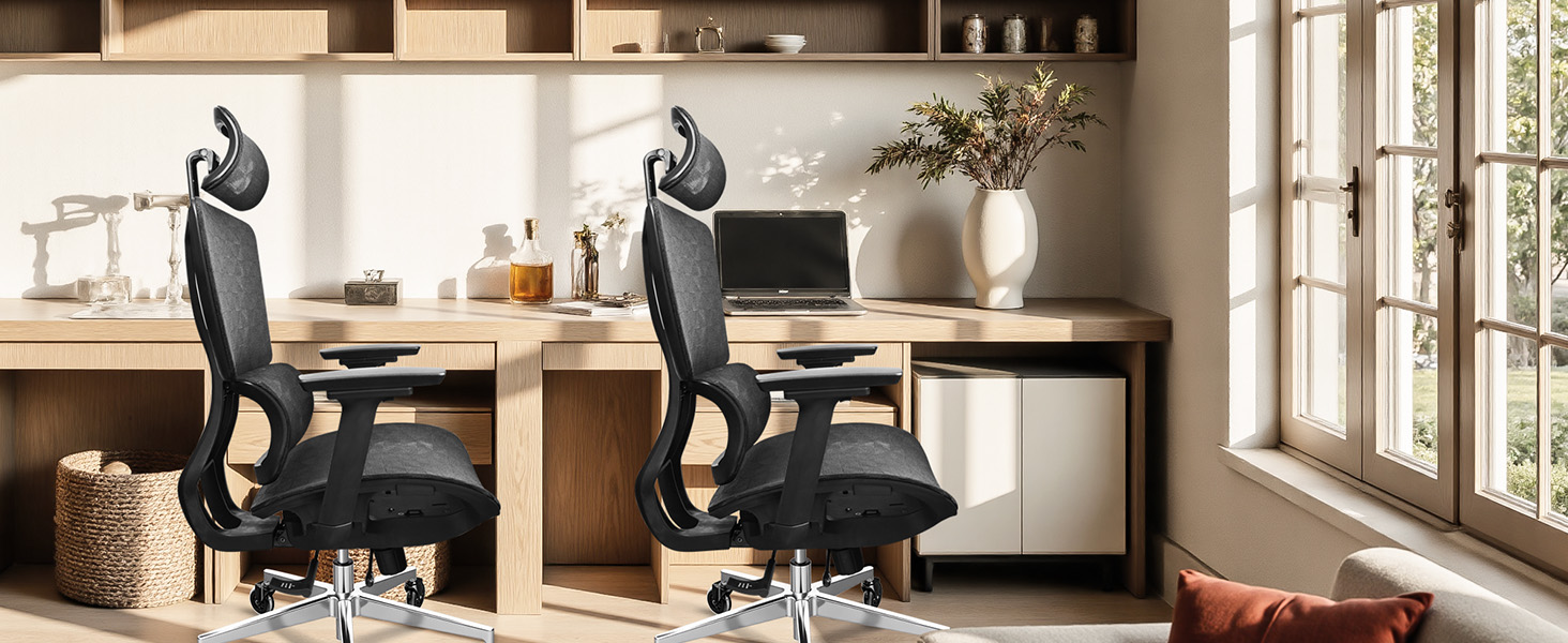 Ергономічне крісло для офісу, 4D підлокітники, регульована глибина сидіння, 4-рівневий нахил, гумові колеса, сітчаста сидіння, висока спинка, для великих людей, Homeoffice & Gaming, чорне ергономічне крісло з сітчастою подушкою сидіння