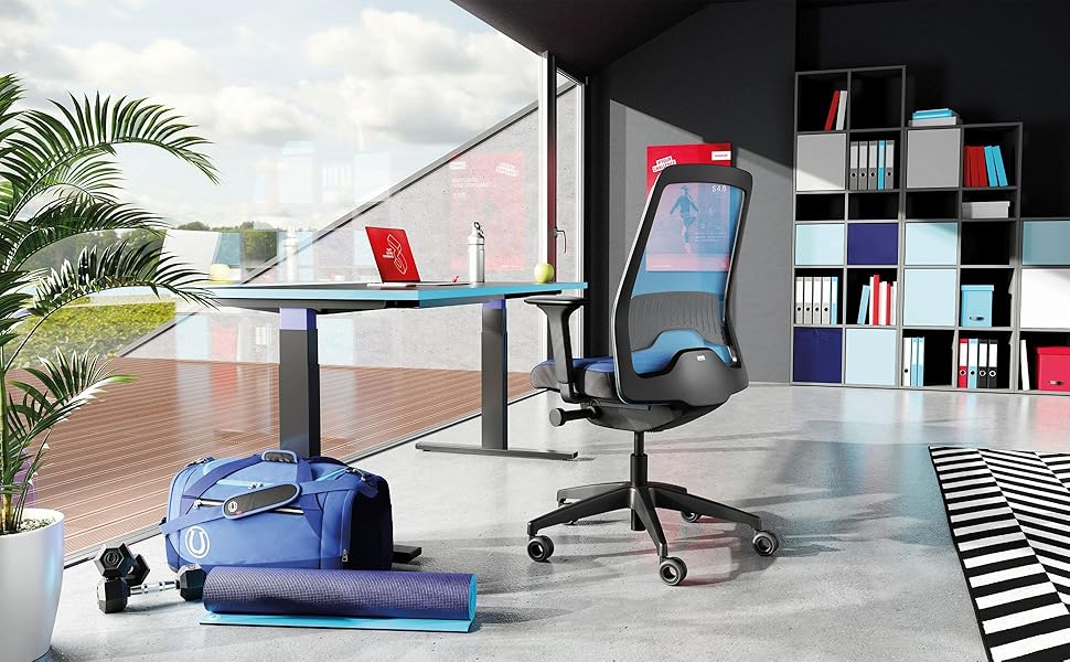 Офісне крісло Interstuhl Every Active Edition – регульована поперекова підтримка, комфортне та активне сидіння (Зелений | Чорний) (Світло-блакитний | Блакитний)