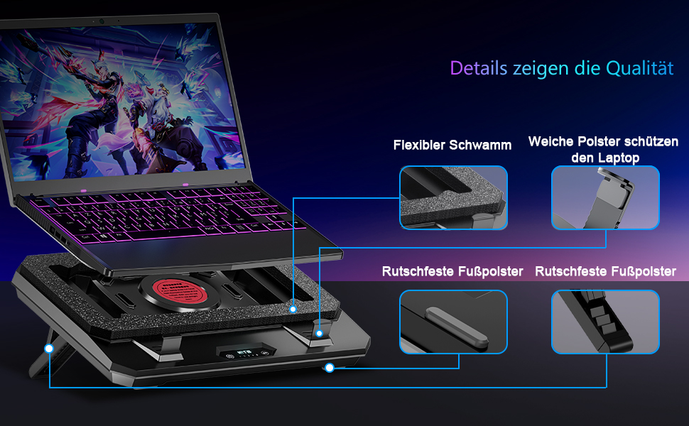 Охолоджувач для ігрового ноутбука IETS GT300 Turbo Cooling Pad, підставка з регульованим нахилом та повітряним фільтром для ноутбуків 10-17 дюймів (GT300B1)