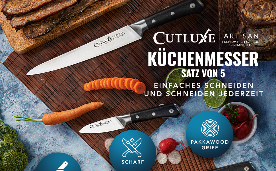 Набір кухонних ножів Cutluxe (5 предметів) з німецької сталі, професійний гострий набір ножів для кухні