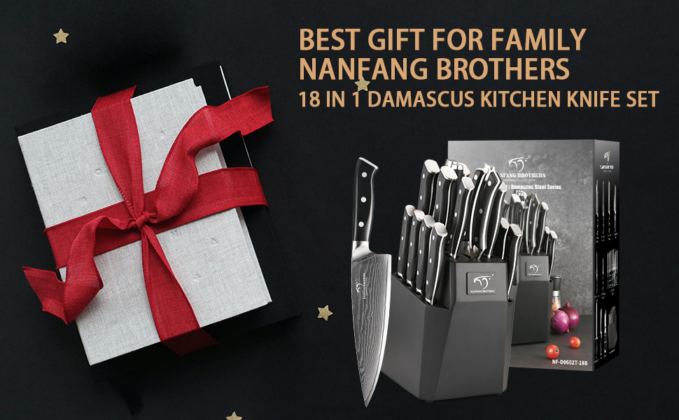 Набір професійних кухонних ножів NANFANG BROTHERS з дамаської сталі, 18 предметів, VG10, 67 шарів, японський кухонний набір, дерев'яний брусок, червоний, чорний