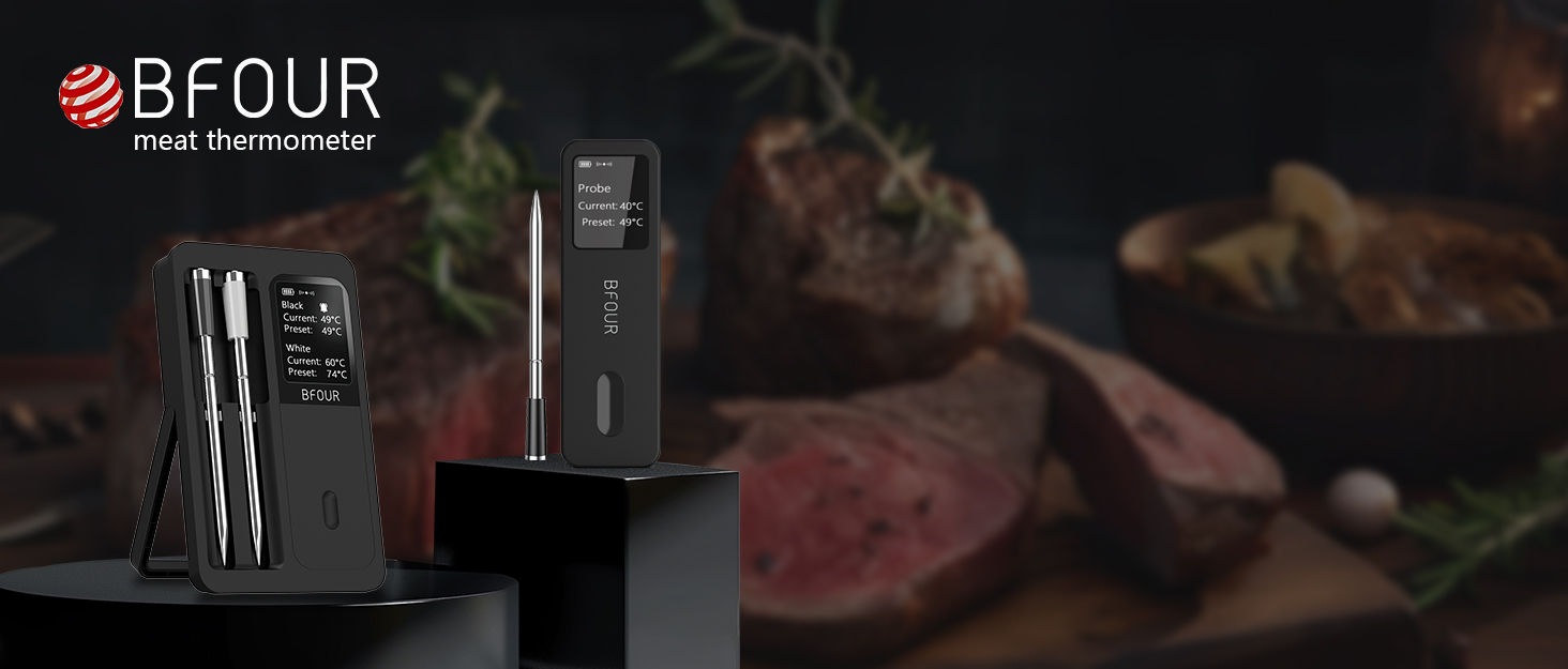Бездротовий термометр для м'яса з Bluetooth, 2 зонди, LCD-дисплей, керування через додаток, для гриля, барбекю, коптильні, духовки, кухні, BF-40