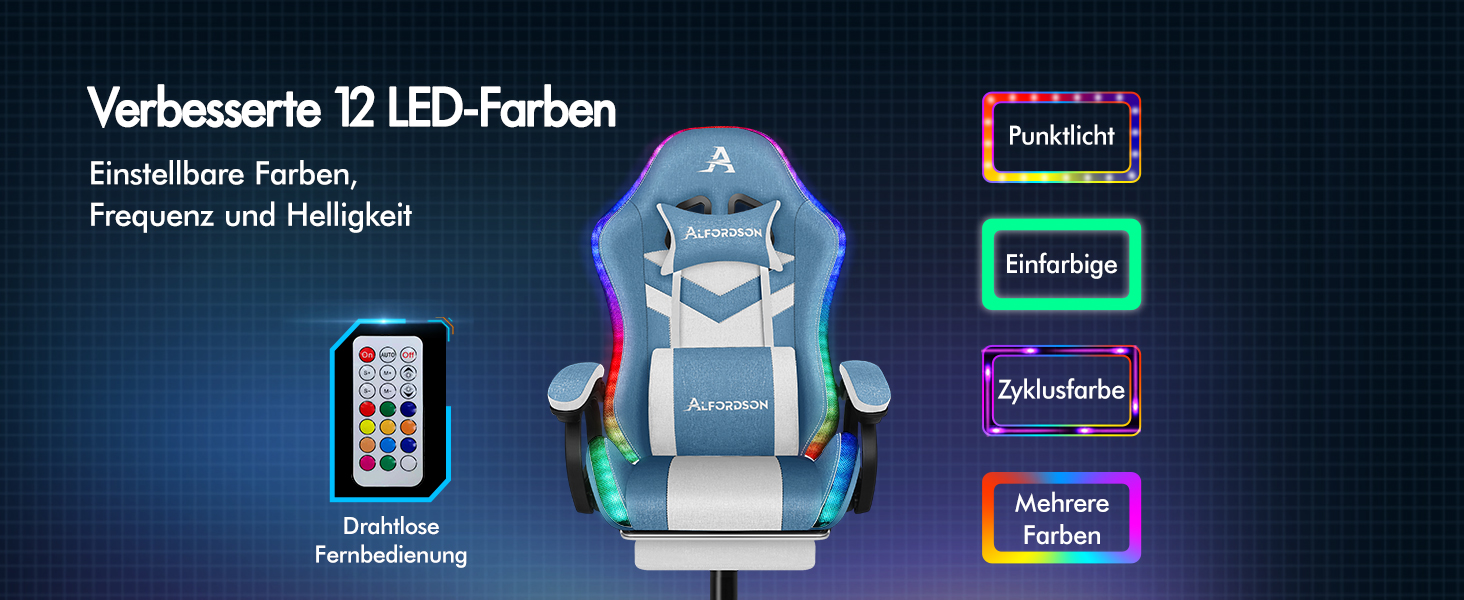 Ігрове крісло ALFORDSON з 8-точковим масажем, RGB LED, ергономічне з підставкою для ніг, головою та поперековою подушкою