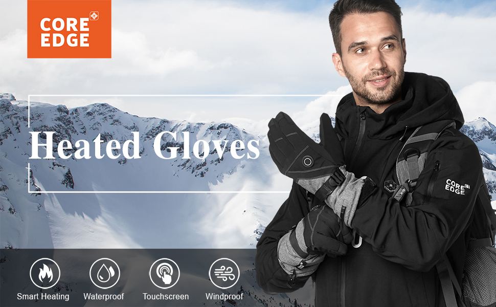 Обогревні рукавички COREEDGE 7.4V 3000Ah для чоловіків, нагрівальні рукавички для катання на сноуборді, лижах, велосипеді, риболовлі (L, чорний)