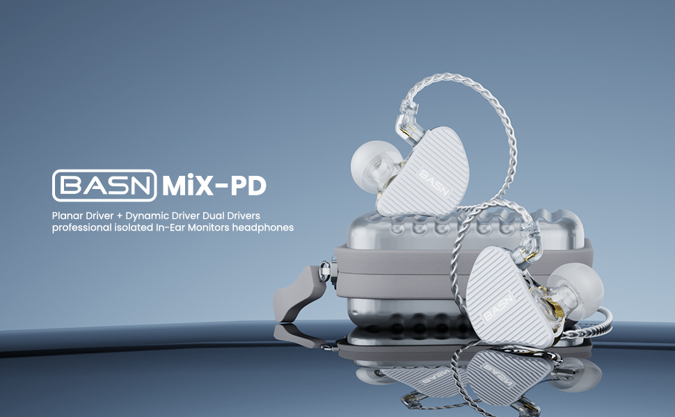 Внутрішньоканальний монітор BASN Mix-PD, Planar динамічний драйвер Hi-Fi IEM, знімний 2-контактний кабель (сріблястий)