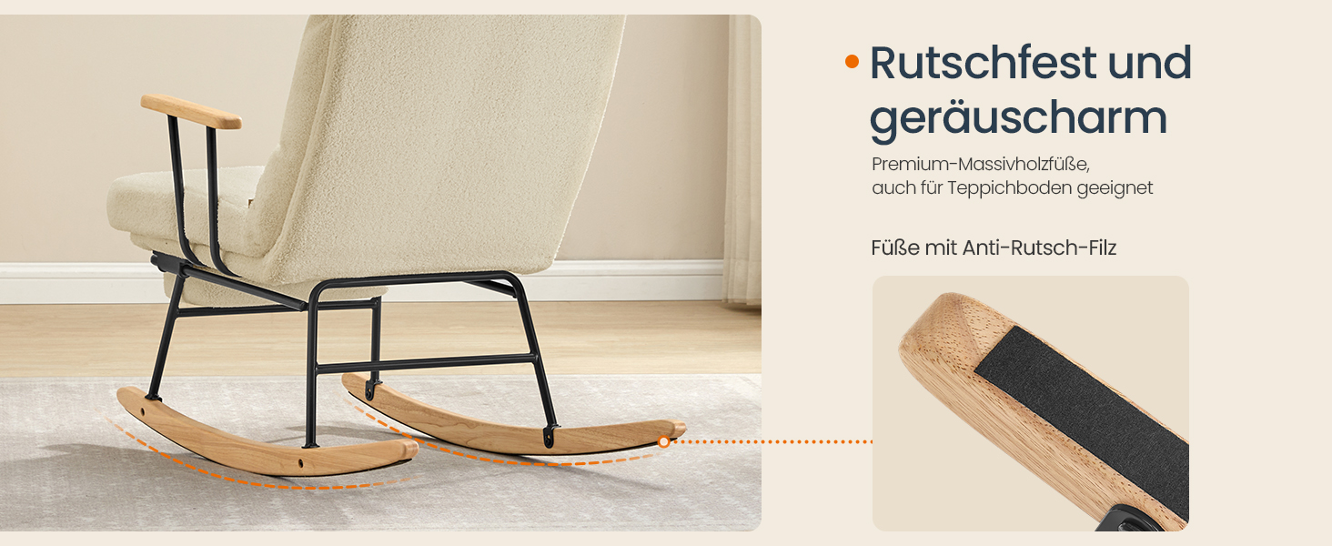 Крісло-гойдалка SONGMICS HOME з дерева каучука, флісова оббивка, регульована спинка, до 160 кг, для спальні/вітальні, камелеон-колір