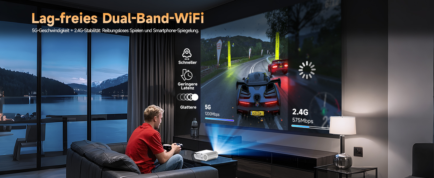 Міні проєктор Beamer Bluetooth WiFi 1080P: Підтримка iPhone/Android, HDMI, USB, Fire Stick, PS5. Компактний проєктор для телефону, фільмів, дому та відпочинку на природі