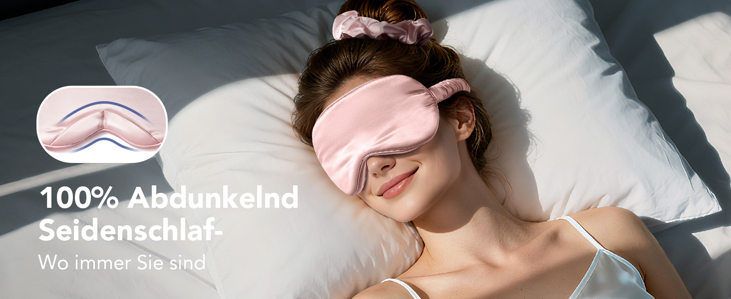 Маска для сну LitBear з шовку для тих, хто спить на боці, 100% шовк 22 momme 6A тутового шовку, повна світлонепроникність, для жінок та чоловіків, з косметичкою та гумкою для волосся, колір рожевий