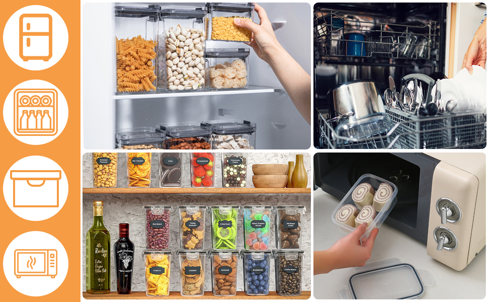 Набір контейнерів для зберігання Heucheey 25 шт. - Органайзер для кухні, контейнери для продуктів з кришкою, ємності для зберігання, мірна ложка, маркер, наклейки, щітка-губка