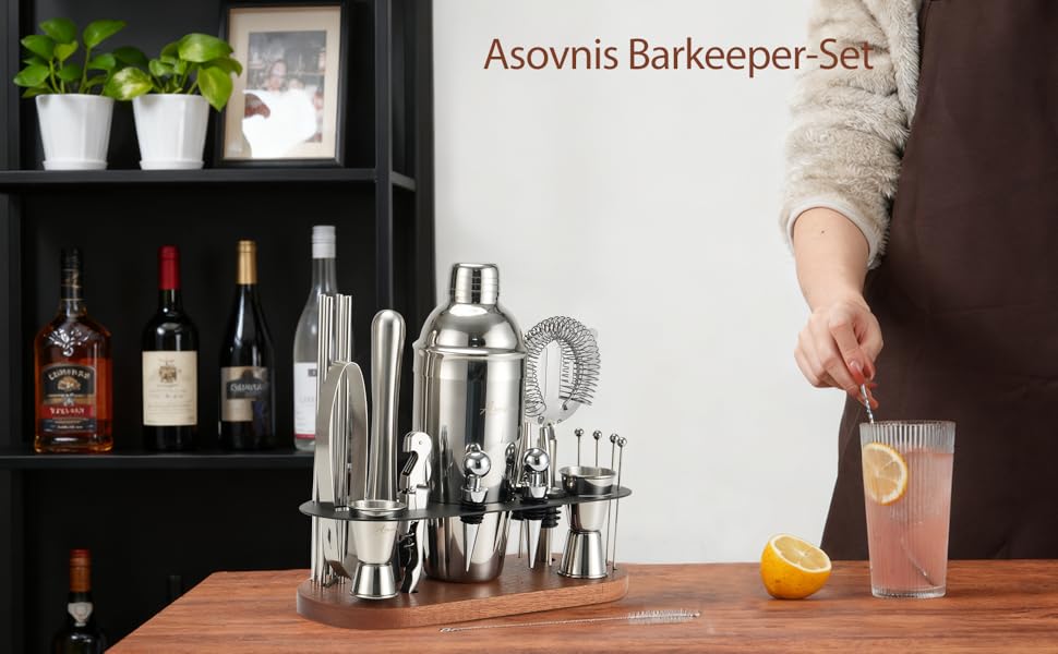 Набір бармена 23 шт: шейкер, сито, ложка, мадлер, для дому, бару, вечірки (колір коричневий)