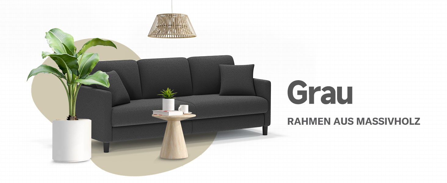 Двомісний диванчик, компактний диван для підліткової кімнати, зручний невеликий диван, легка збірка без інструментів, дивани з масиву дерева, невеликий диван для вітальні (сірий, 211 см)