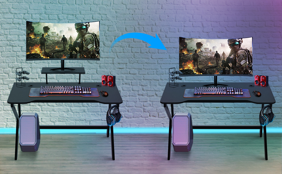 Ігровий стіл HaodaCulture 160x135 см з підставкою для монітора, 2 розетки та 2 USB, кутовий, для ПК, 100x55 см