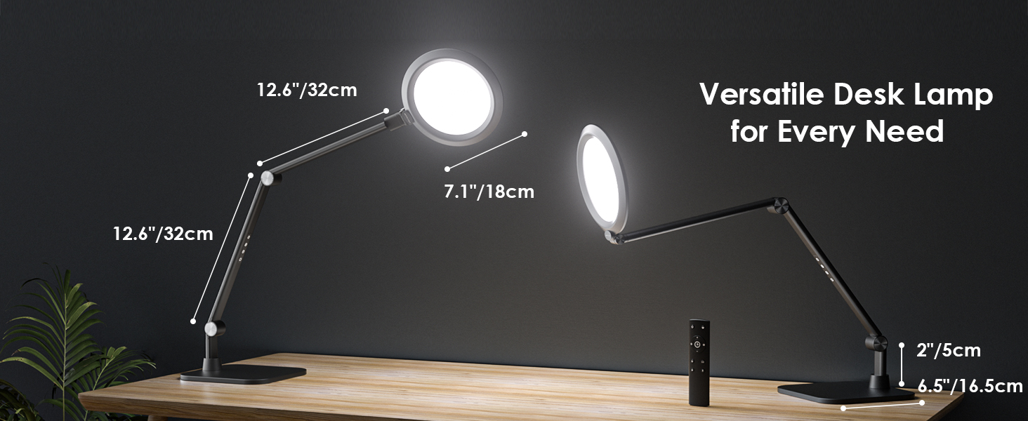 LED лампа VERSKI для дому та офісу з пультом, для відеоконференцій Zoom, з регулюванням яскравості та кольорової температури, 18W, чорна