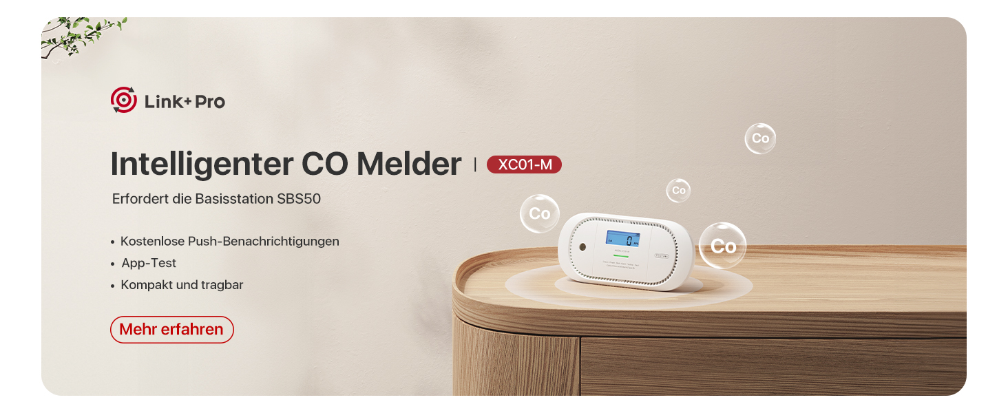 X-Sense Детектор чадного газу з цифровим дисплеєм, сертифікат TÜV Rheinland, з базовою станцією SBS50, керування через додаток, XC0C-MR11, 1 шт.