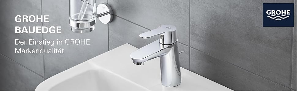Змішувач для ванної кімнати GROHE BauEdge, водозберігаючий, хром, 15 см, з керамічним картриджем