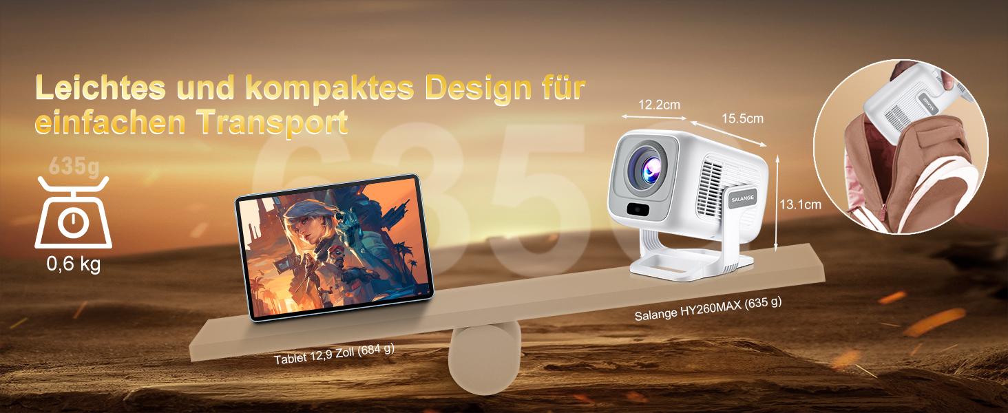 Міні проєктор Salange 4K з Wi-Fi 6, Bluetooth 5.2 та Android 11.0 для дому, смарт-проєктор з обертанням 180°, сумісний з телефоном/Xbox/ноутбуком/TV Stick/USB, білий (Sala260max)