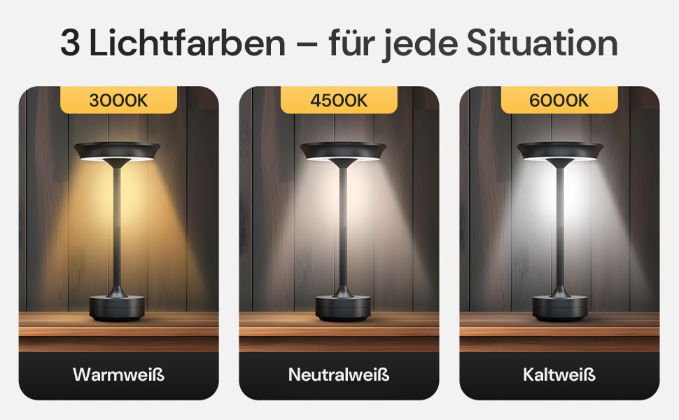 LED настільна лампа Designgold бездротова - стильний дизайн з акумулятором та USB-C - 3 кольори світла та регулювання яскравості - бездротова свобода для використання в приміщенні та на вулиці - акумуляторна, чорна