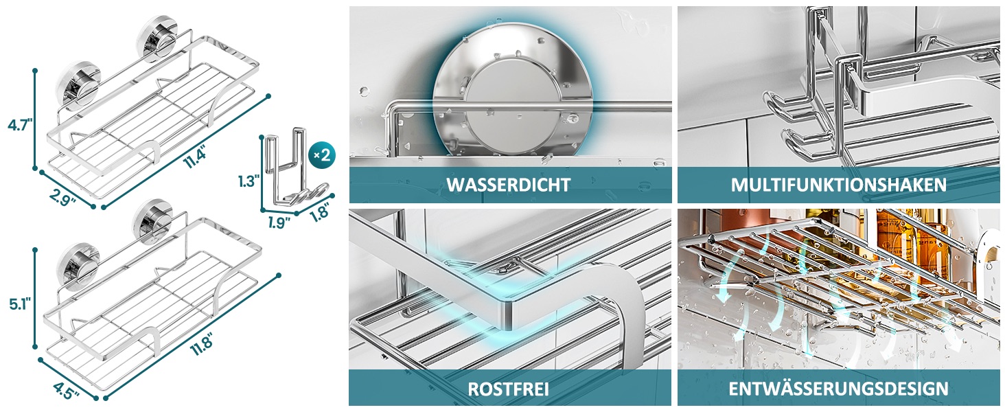 Корзина для душу TAILI з кріпленням на присоску, нержавіюча сталь, без свердління, чорний, 2 шт.