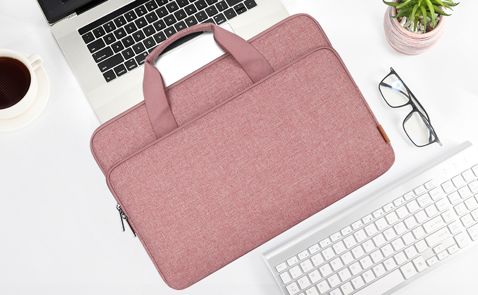 Чохол для ноутбука DOMISO 16 дюймів, сумісний з MacBook Pro (M4/M3/M2/M1) та іншими, водонепроникний, з ручкою, рожевий